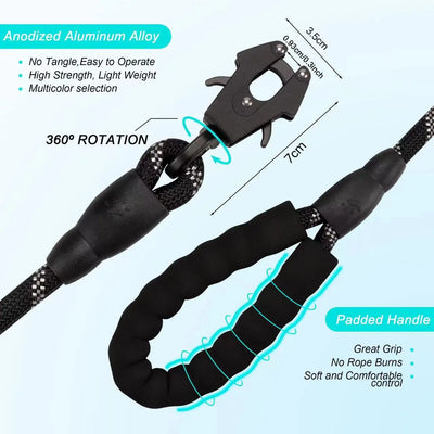 Heavy Duty Polyamide Training Dog Leash with Reflective Stripes - Tactical Frog Quick Release Clip, Locking Mechanism for Small,
