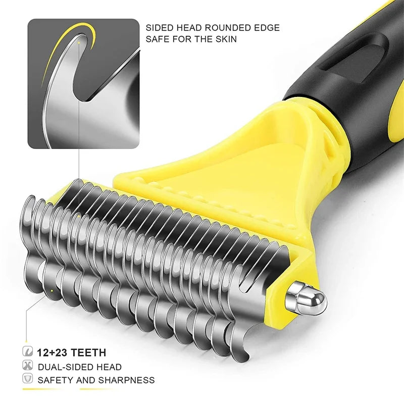 Pets Stainless Steel Grooming Brush – Dual-Sided Shedding & Dematting Undercoat Rake for Easy Knot & Tangle Removal in Dogs&Cats