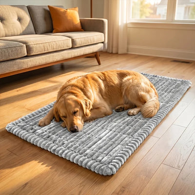 Summer Cool Soft Striped Plush Car Dog Bed Mat, Non-slip Washable Pet Travel Cushion Pad, Thick Sleeping Mattress for Car Trunk