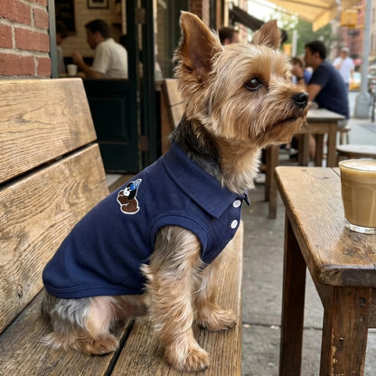 Fashion Embroidered Dog Polo Shirt Breathable Sleeveless Pet Clothing For Small Breeds Outdoor Walking Pet Outfit PawPrint Treasures