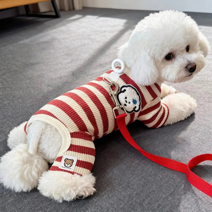 Pet Dog Clothing for Autumn and Winter, Suitable for Pulling Warm Striped Four Legged Small Puppies PawPrint Treasures