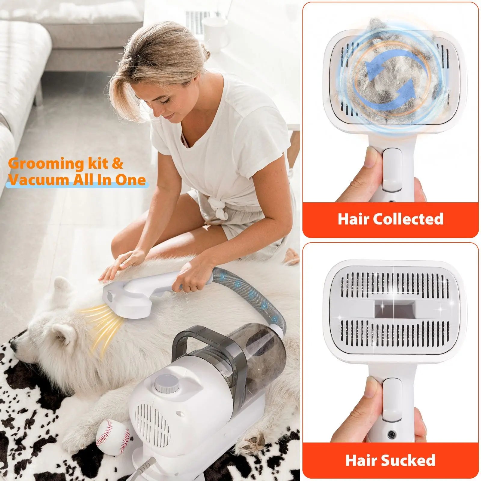 6 In 1 Pet Grooming Vacuum Kit 2.5L Large Capacity Low Noise Strong Suction Hair Cleaner for Dog Cat Grooming and Hair Removal
