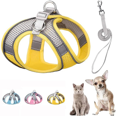 1set Dog harness Adjustable Breathable Reflective Pet Harness With Leash Made Of Polyester Mesh Fabric Suitable For Cats Dogs