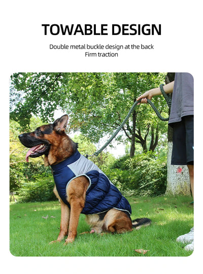 Winter Clothes for Dogs Windproof Cotton Clothing for Pets Rainproof Large Dogs Coat Reflective Overall Dog Leash Pet Clothing