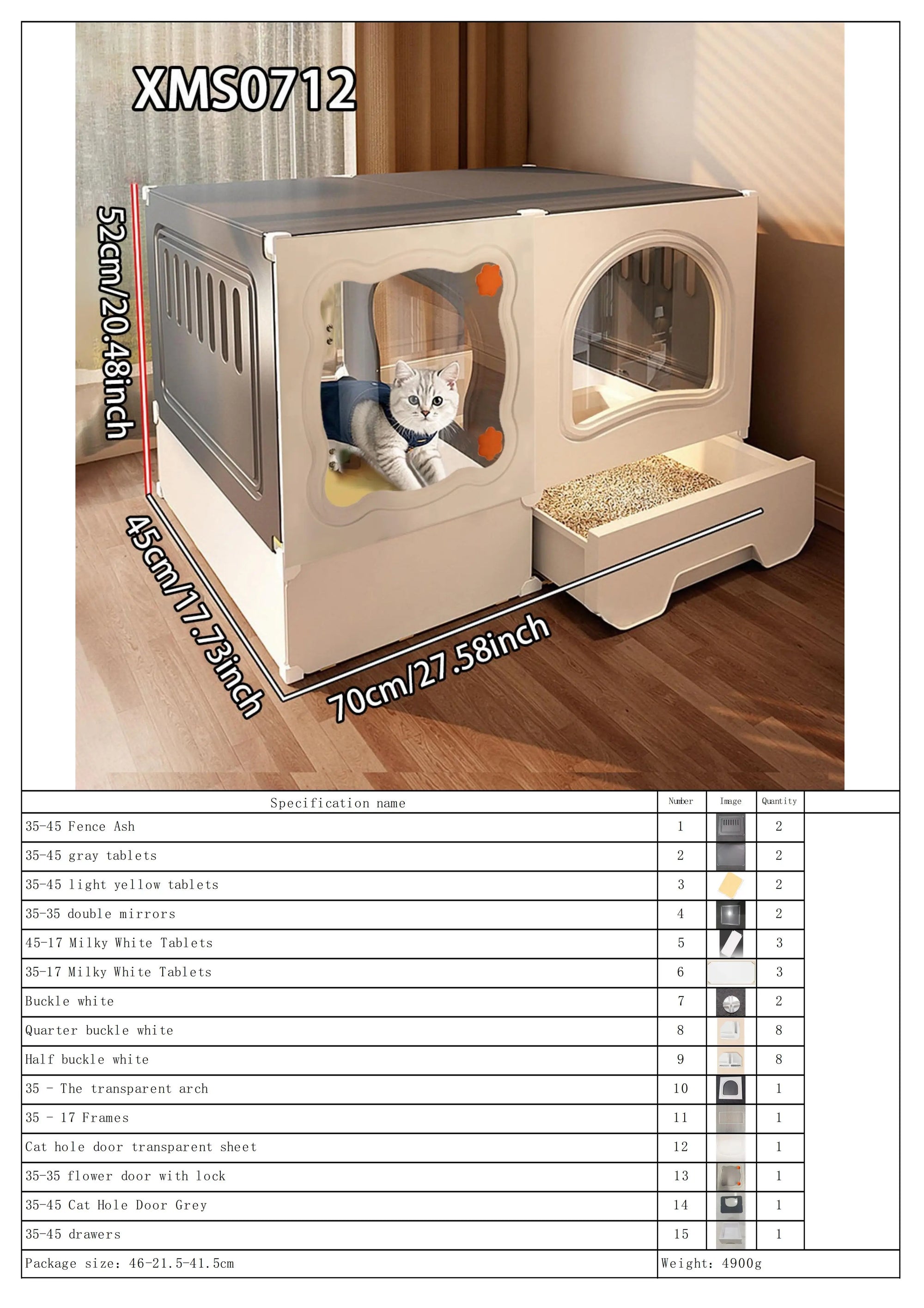 Cat Cage with Litter Box, Indoor Household Kitten Villa House, Rabbit Cage, Puppy Cage, Empty Cage with Integrated Toilet, Cat Cabinet
