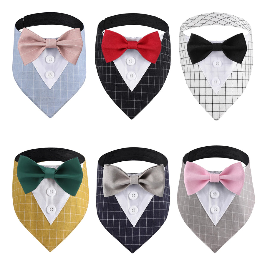 Sucado Wedding Tuxedo Suit Dog Bandana, Adjustable Pet Bib Triangle Bandana Scarf, Suitable for Wedding Engagement Birthday Part