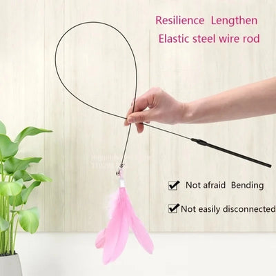 Suction Cup Cat Teasing Stick Cat Toy Interactive Feather Toy Cat Rod Steel Wire Suction Cup Feather Cat Toy Bell Cat Teasing Bi