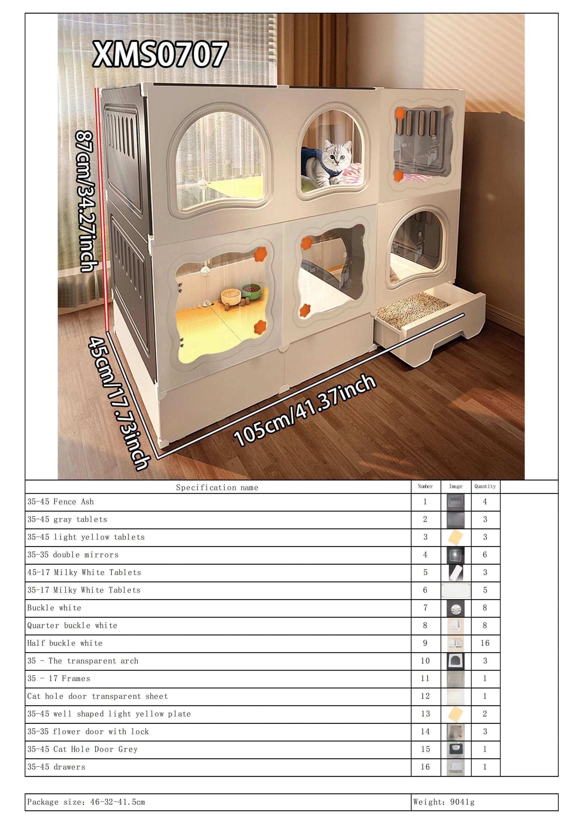 Cat Cage with Litter Box, Indoor Household Kitten Villa House, Rabbit Cage, Puppy Cage, Empty Cage with Integrated Toilet, Cat Cabinet