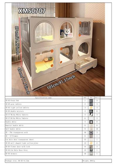 Cat Cage with Litter Box, Indoor Household Kitten Villa House, Rabbit Cage, Puppy Cage, Empty Cage with Integrated Toilet, Cat Cabinet
