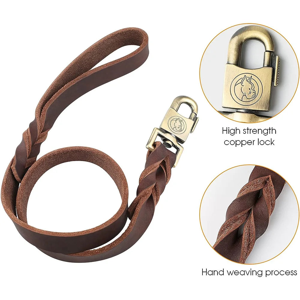 Genuine Leather Dog Leash 3/4/5 ft x 1 inch Soft and Strong Leather Leash for Large and Medium Dog Heavy Duty Dog Training Leash