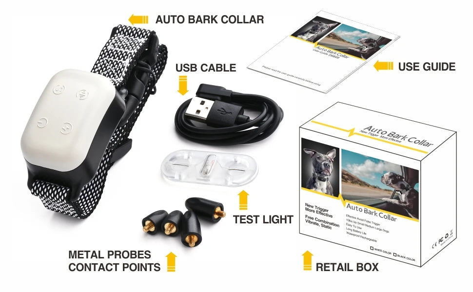 Small Dog Auto Bark Collar, Rechargeable Dog Electric Collar Anti-Bark Control for Puppy with Shock Mode