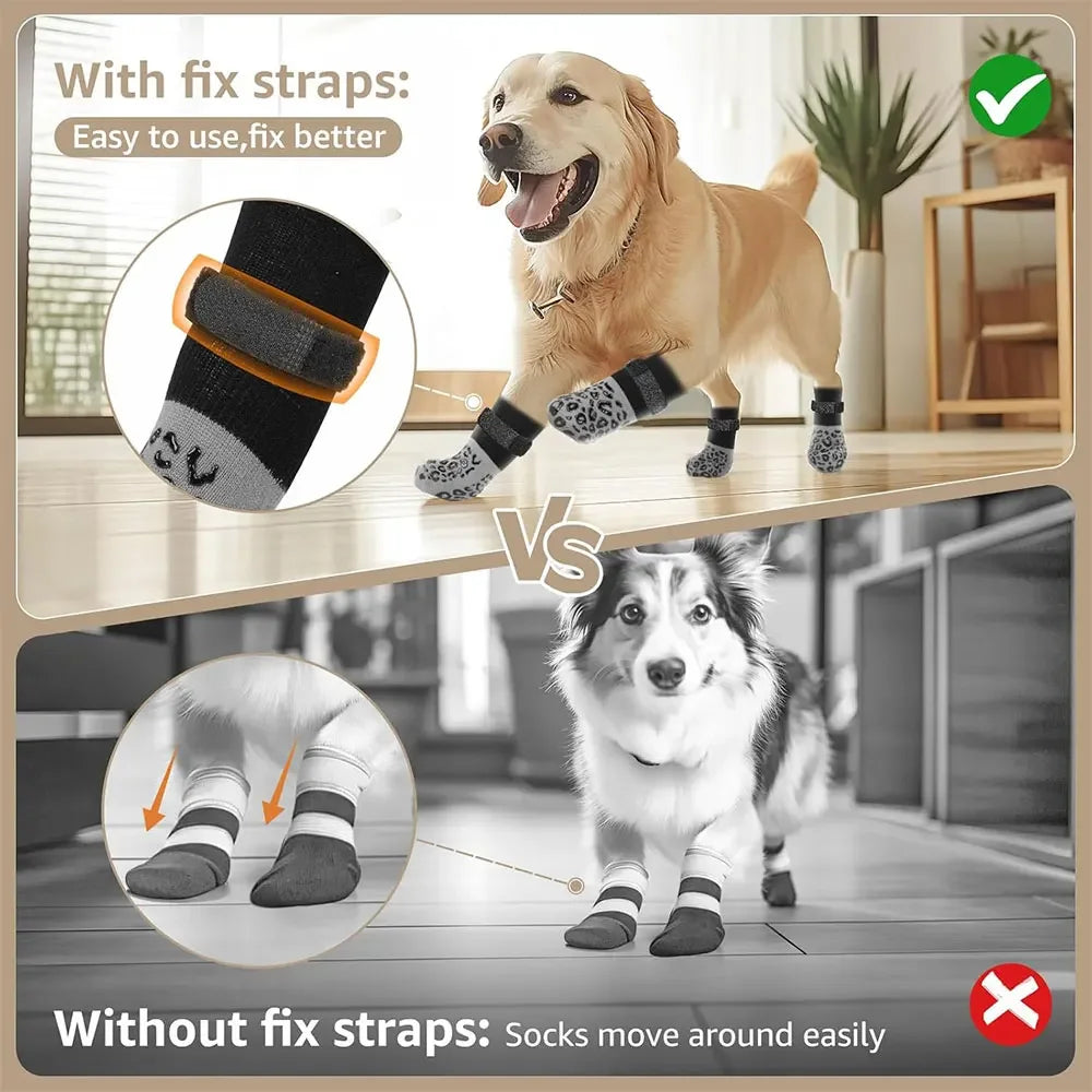 4pcs Dog Paw Protectors Anti-Slip Boots with Traction Control Adjustable Socks for Injured Paws Senior Dogs