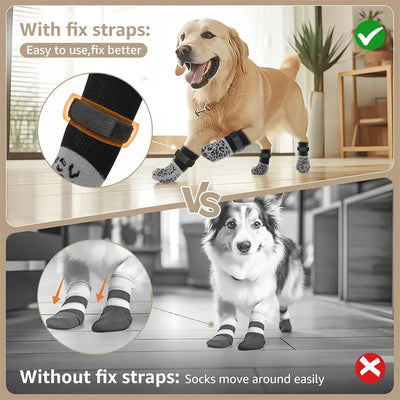 4pcs Dog Paw Protectors Anti-Slip Boots with Traction Control Adjustable Socks for Injured Paws Senior Dogs