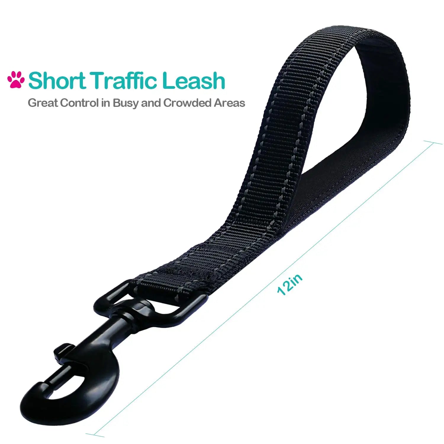 Heavy-Duty Reflective Nylon Dog Leash with Padded Handle - Short, Striped Design for Training & Control - Ideal for Large & Medi