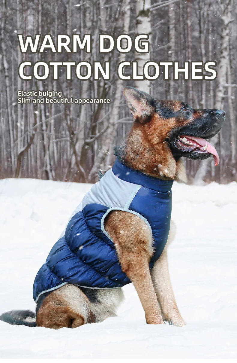 Winter Clothes for Dogs Windproof Cotton Clothing for Pets Rainproof Large Dogs Coat Reflective Overall Dog Leash Pet Clothing
