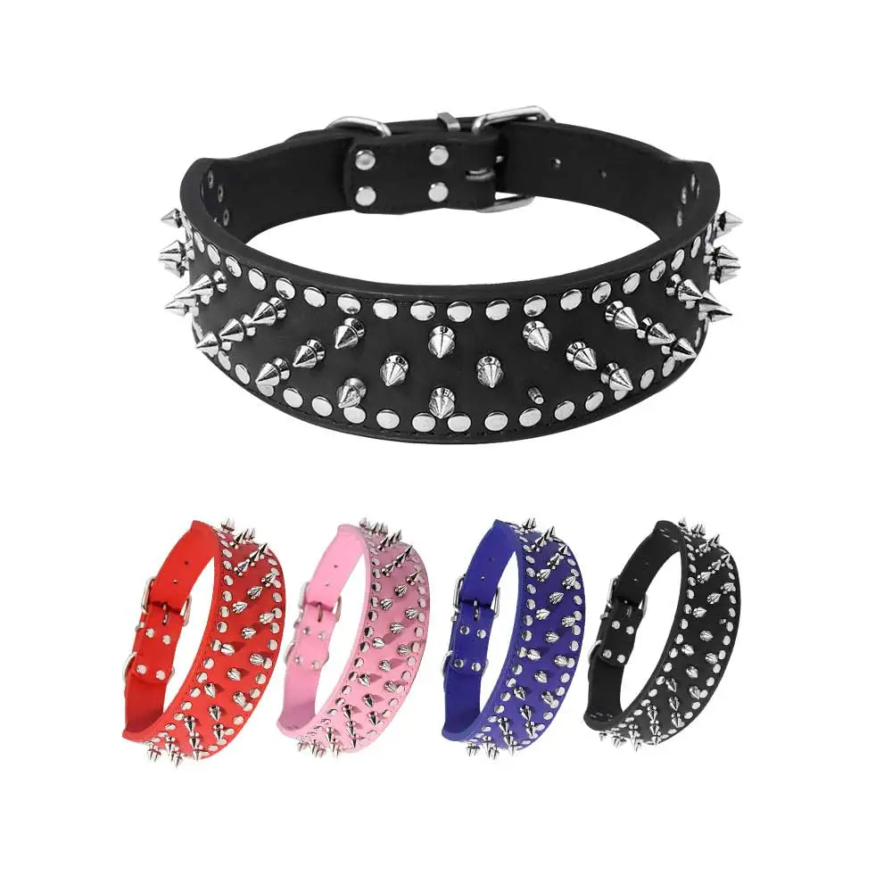 Pug Dog Collar Leather Adjustable Spikes Pet Collar for Medium Lager Dogs Brown Bull Dog Coleira para perro pitbull pet supplies