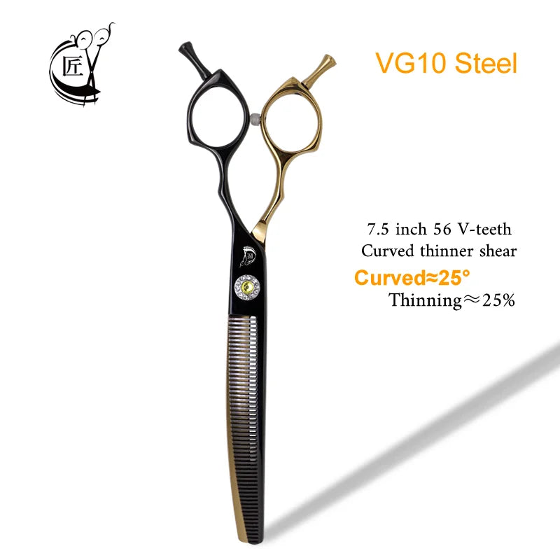 Crane High-end 7.5 Inch Dog Grooming Curved Chunker Scissors Professional Bend Thinning For Grommer Pet Hair Tijeras Tesoura