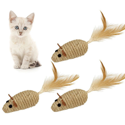 Cat Toy Mouse with Crinkle Sound Rope Feather Fun Interactive Play Kitten Teaser