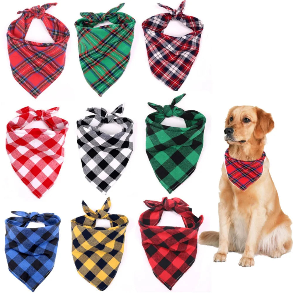 Dog Bandanas Large Pet Scarf Bandana Cotton Plaid Washable Bow Tie Collar Cat Puppy Triangular Scarf Bib Dog Accessories
