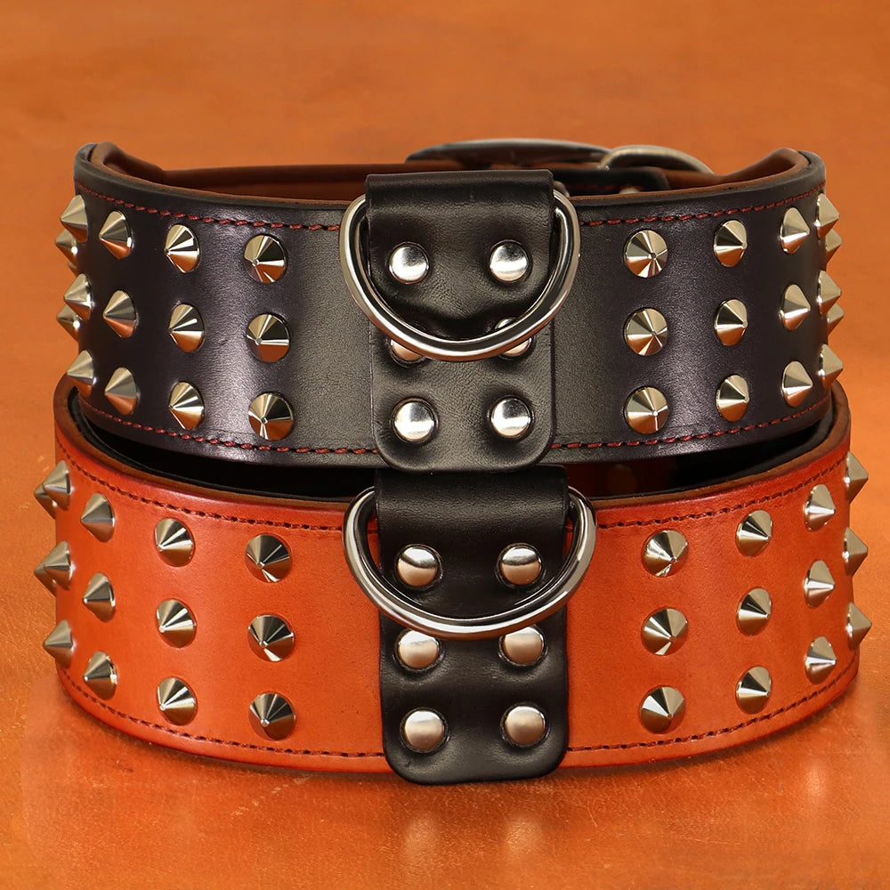 Genuine Leather Dog Collar Durable Adjustable Dog Collars Medium Large Real Leather Pet Pitbull Shepherd Pug Necklace for Dogs