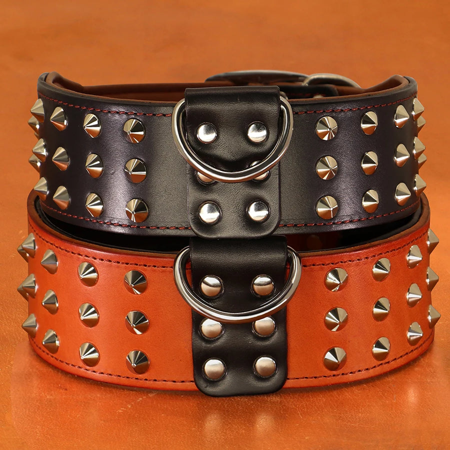 Genuine Leather Dog Collar Durable Adjustable Dog Collars Medium Large Real Leather Pet Pitbull Shepherd Pug Necklace for Dogs