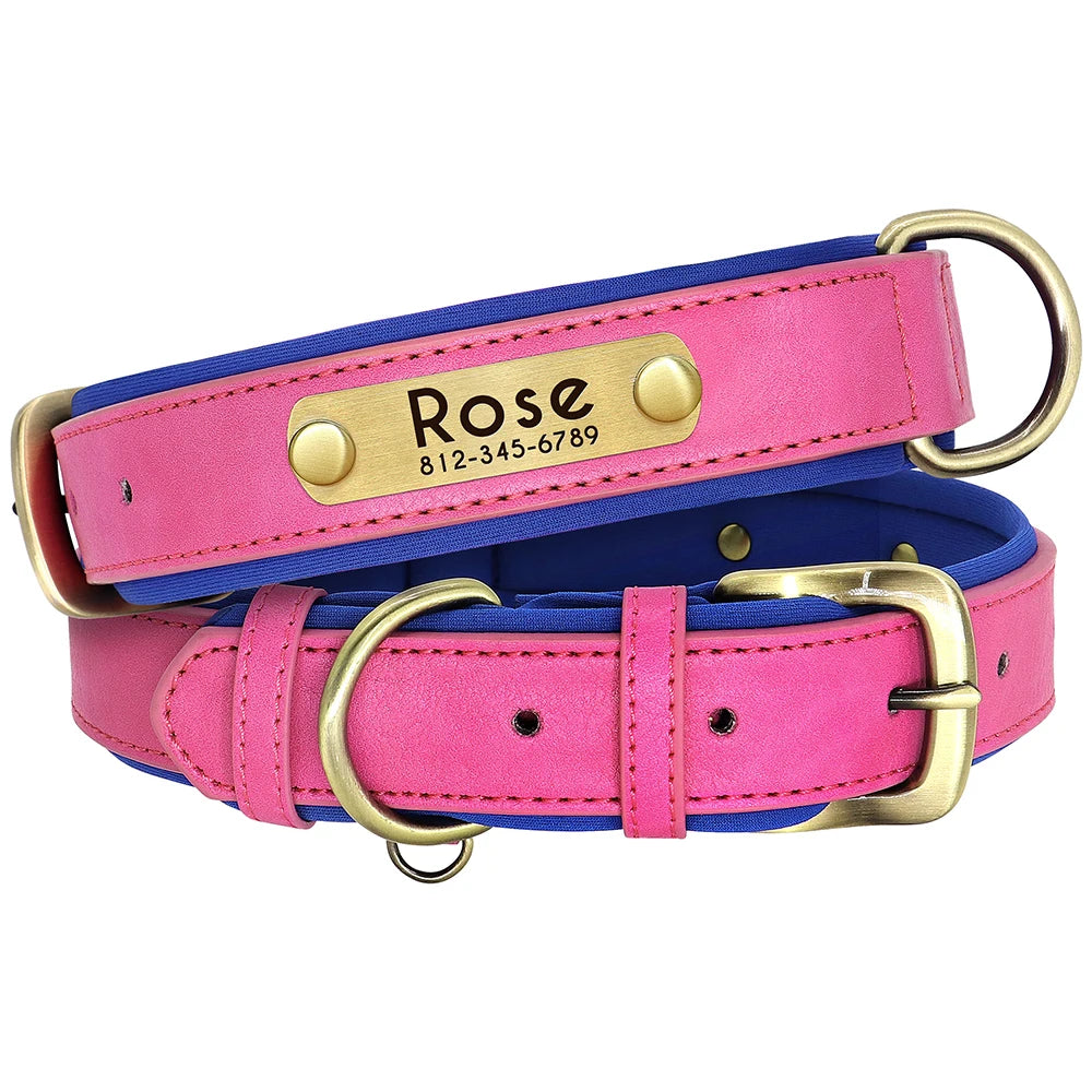 Custom Leather Dog Collar Soft Padded Dog Collars Personalized Pet ID Necklace Free Engraved Name Paw For Small Medium Dogs Pug