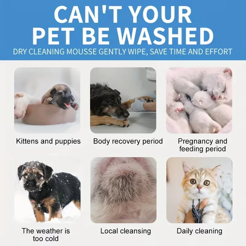 No-Rinse Pet Dry Foam | Quick-Dry Deep Cleaning,Suitable for Cats and Dogs, Essential for Travel,Camping,and Home Pet Care,100ml