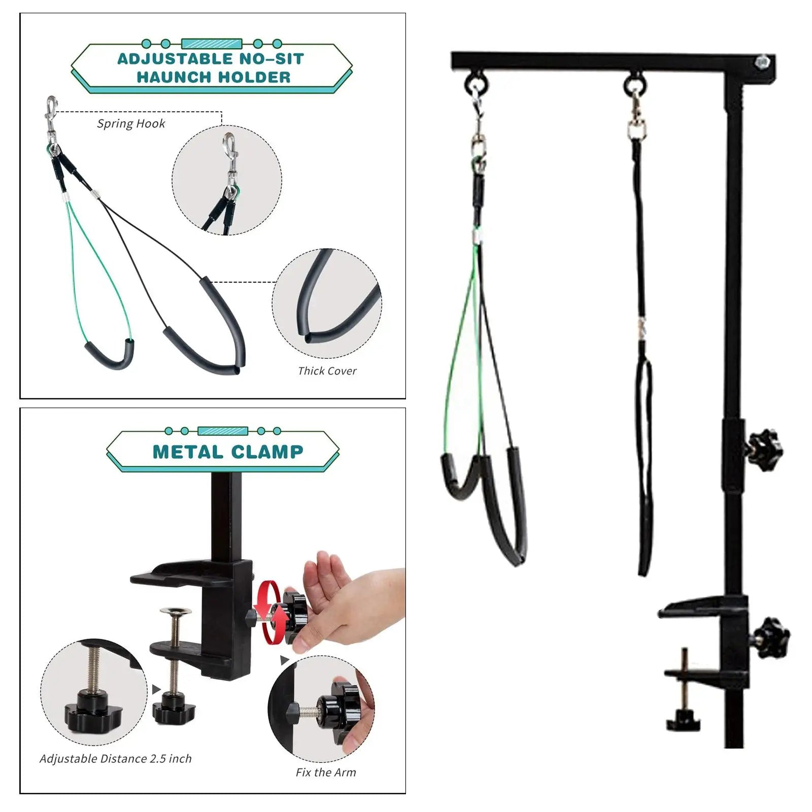Folded Pet Grooming Arm w/ Clamp, Medium Small Dog Grooming Table Table Hanger Accessories For Cat Dog Bath Desktop