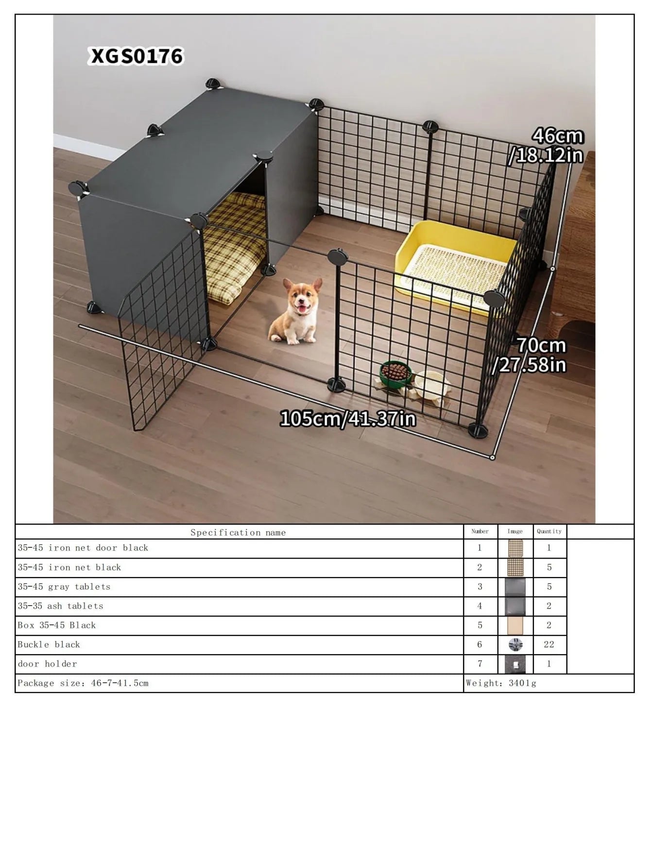 Dog Fence Small Size Dogs Home Indoor One Bedroom One Bathroom Pet Fence Kennel with Toilet Area Anti-Jailbreak Dog Cage