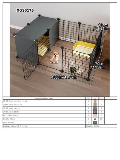 Dog Fence Small Size Dogs Home Indoor One Bedroom One Bathroom Pet Fence Kennel with Toilet Area Anti-Jailbreak Dog Cage