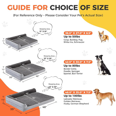 Orthopedic Large Dog Bed – Premium Memory Foam Sofa with Removable Washable Cover & Non-Slip Bottom – Pressure Relief for Joints