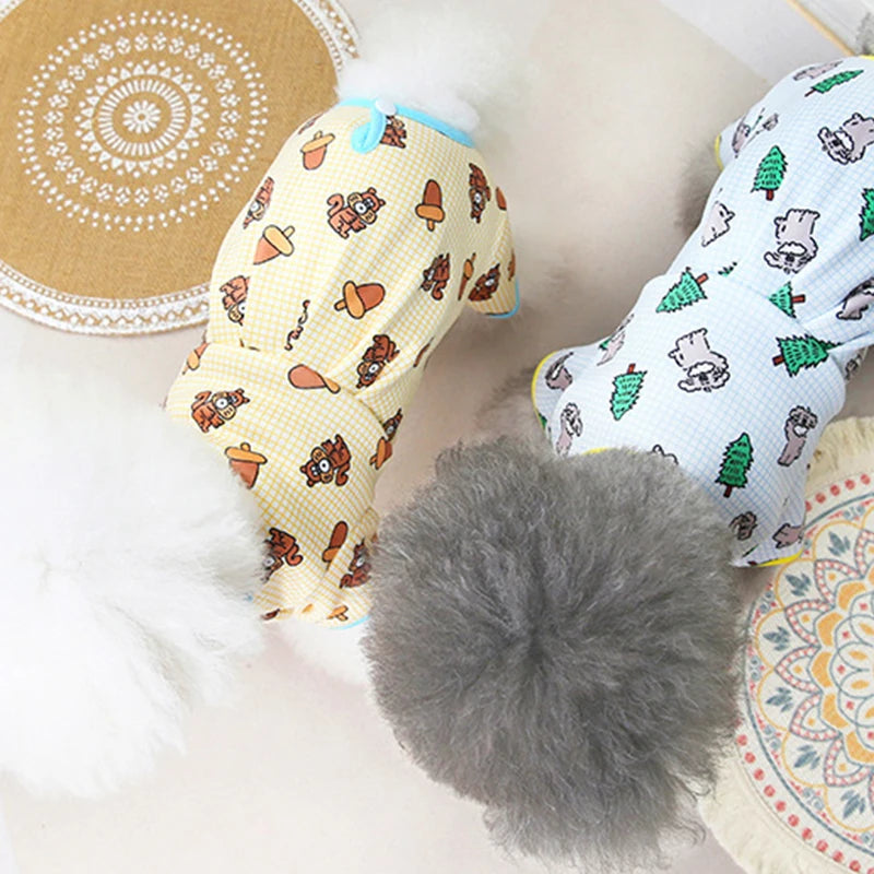Fashion Pet Dog Clothes for Small Dogs Spring Dog Jumpsuit Cartoon Print Puppy Pajamas Cute Cat Clothing Pet Chihuahua Clothes PawPrint Treasures