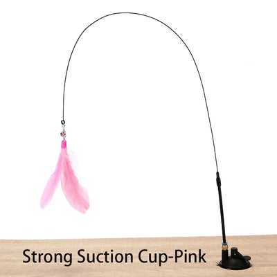 Suction Cup Cat Teasing Stick Cat Toy Interactive Feather Toy Cat Rod Steel Wire Suction Cup Feather Cat Toy Bell Cat Teasing Bi
