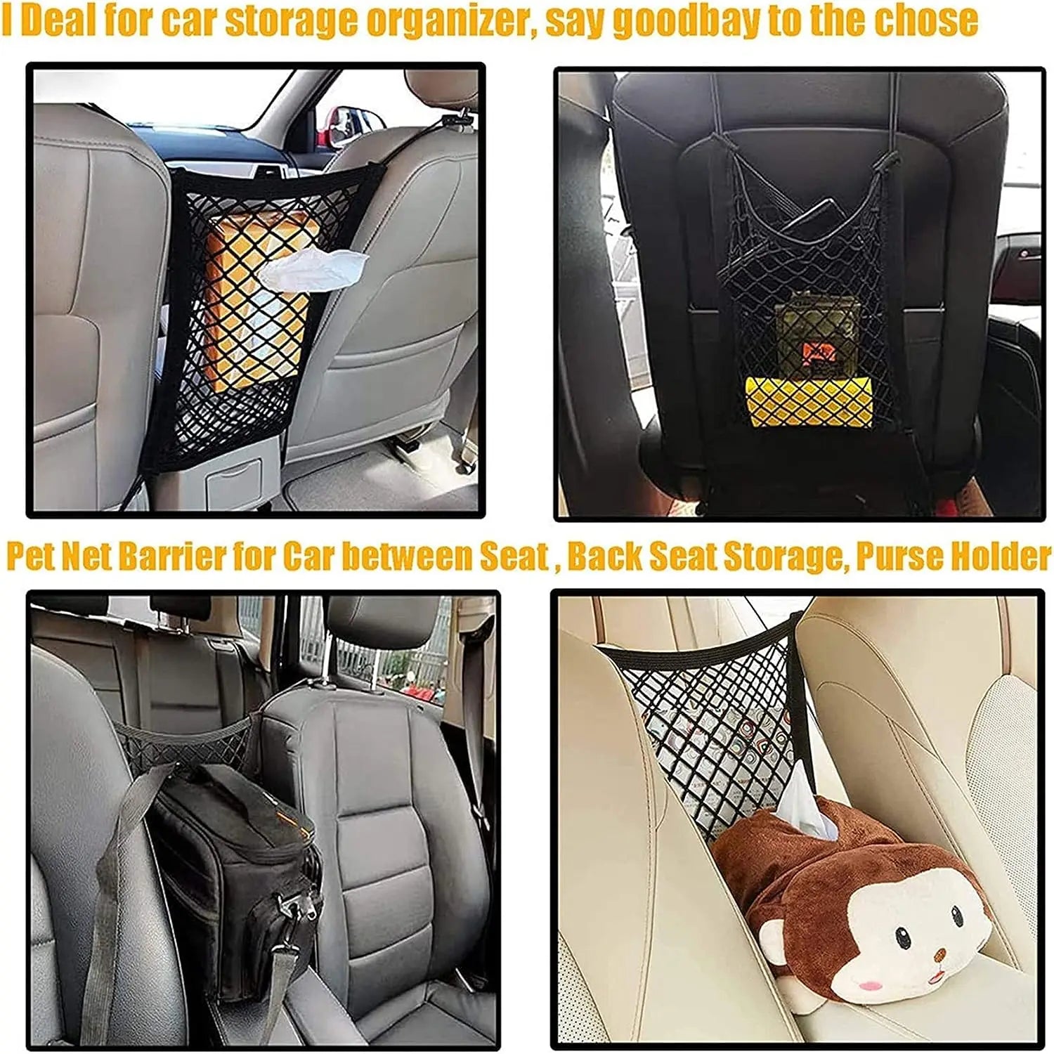 Pet Car Barrier Dog Car Barrier with Automatic Safety Mesh Storage Bag Pet Barrier Guard Back Seat Safety Protector Mesh Net PawPrint Treasures