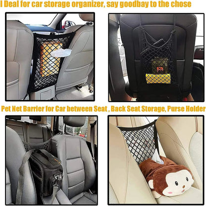 Pet Car Barrier Dog Car Barrier with Automatic Safety Mesh Storage Bag Pet Barrier Guard Back Seat Safety Protector Mesh Net PawPrint Treasures