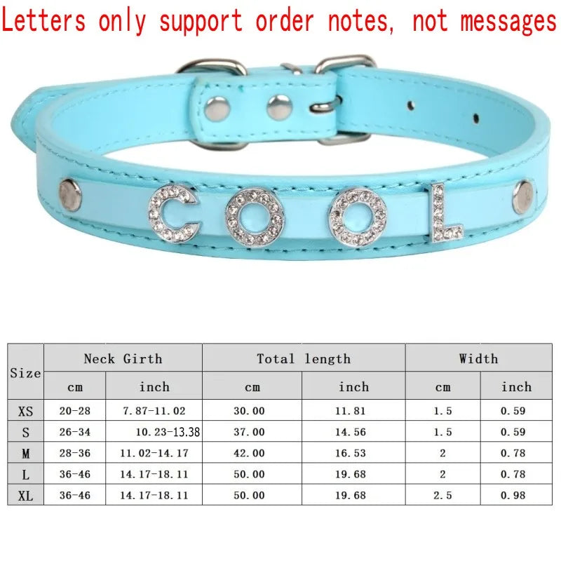 Personalized Dog Collar Fashion Bling Rhinestone Pet Free Diy Name Dog Necklace Custome Leather Dog Collars Pet Dog Accessories