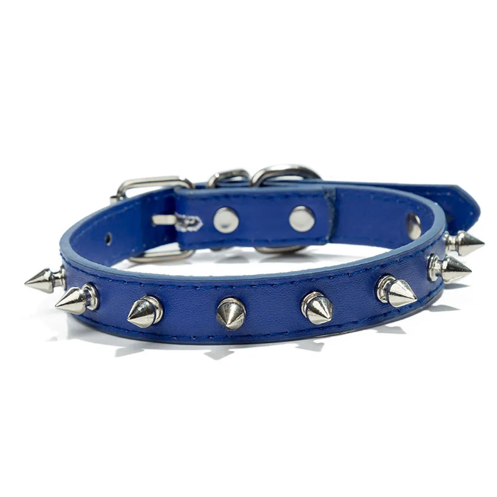 Spiked Dog Collar for Small Breed Dogs One Row Studded Leather Pet Collar Anti-Bite Neck Strap for Puppies Adjustable Cat Collar