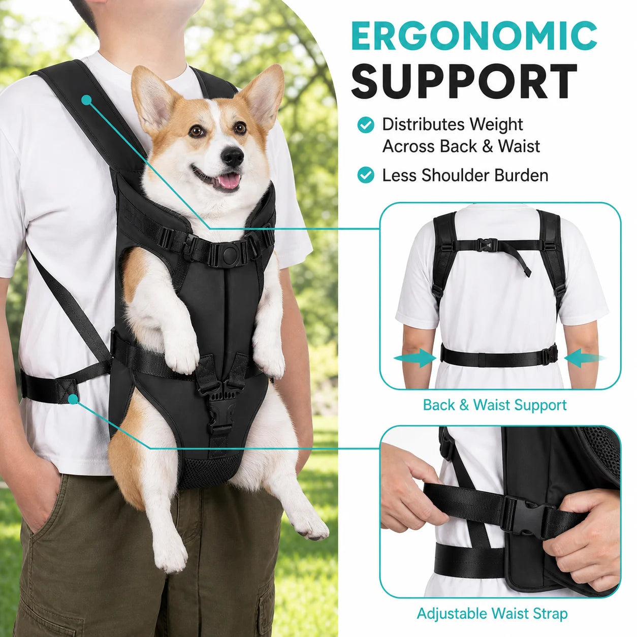 Pet Front Carrier Backpack for Small Dogs, Hands Free Puppy Chest Carrier with Breathable Mesh, Adjustable Straps for Travel