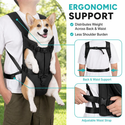 Pet Front Carrier Backpack for Small Dogs, Hands Free Puppy Chest Carrier with Breathable Mesh, Adjustable Straps for Travel