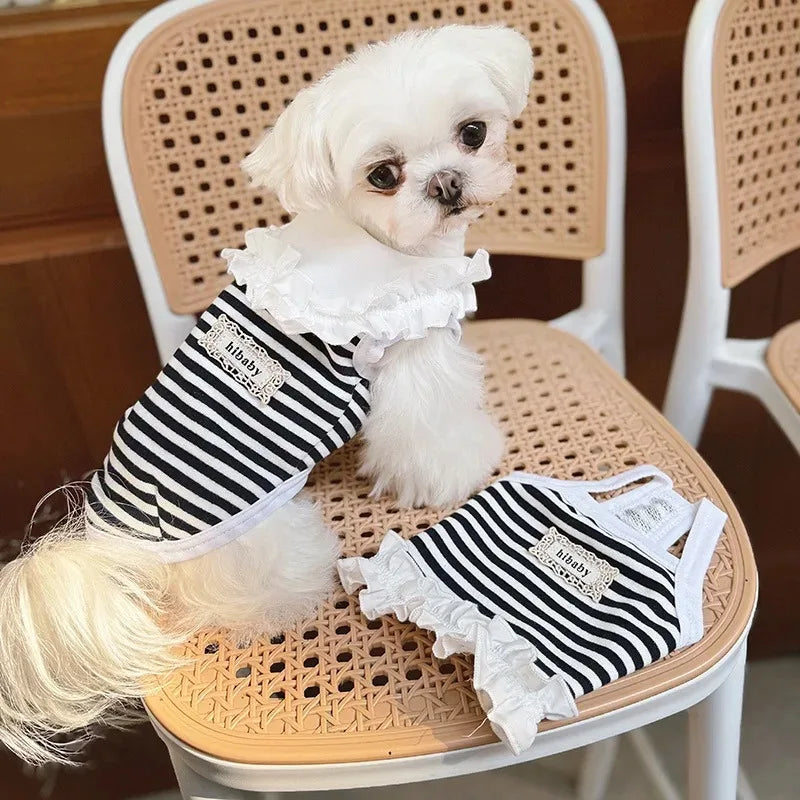 Pet Summer Clothes Pet Couple Striped Shirt Pet Tank Top Dog Cat Universal Knitted Teddy Shirt Puppy Clothing Dog Cooling Vest PawPrint Treasures