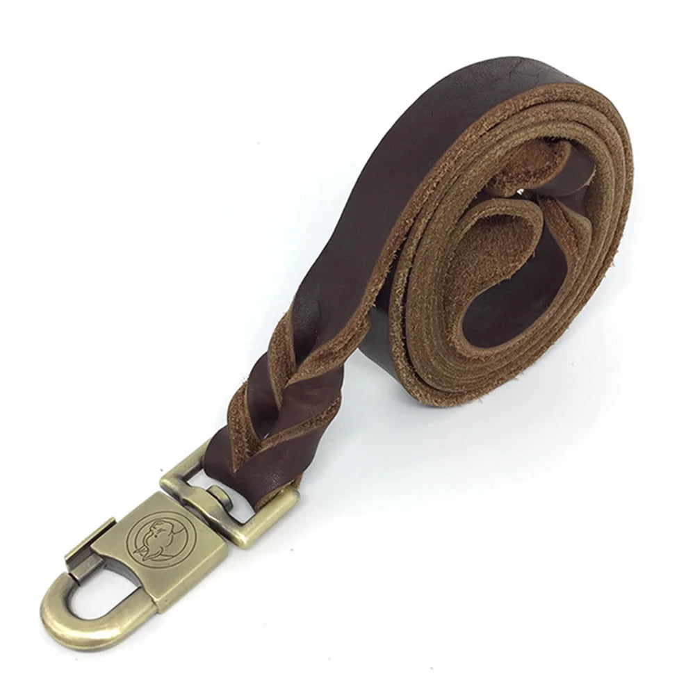 Genuine Leather Dog Leash 3/4/5 ft x 1 inch Soft and Strong Leather Leash for Large and Medium Dog Heavy Duty Dog Training Leash