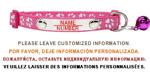 Personalized ID Paw Dog Collar Adjustable Nylon with Bell Custom Engraving Puppy Kittens Necklace for Cat Collar