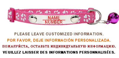 Personalized ID Paw Dog Collar Adjustable Nylon with Bell Custom Engraving Puppy Kittens Necklace for Cat Collar