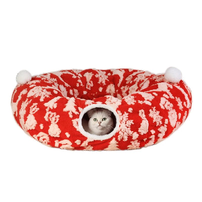 Cat Tunnel Foldable All Season Soft Jacquard Plush Extra Large Hole Play Tube For Kittens And Adult Cats Home Cozy Hideaway