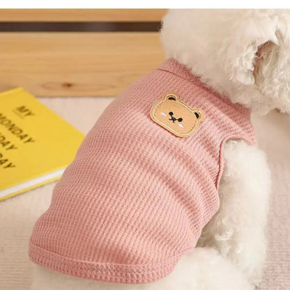 Cute Waffle Dog Clothes Breathable Thin Dog Vest Sweat-absorbent Solid Color Pet Cat Clothing PawPrint Treasures