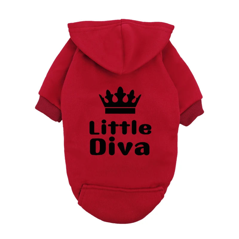 Pet Hoodie Pink "Little Diva" - Fleece-Lined Dog Sweatshirt with Crown - Warm Puppy Clothes for Small Breeds - Winter Apparel
