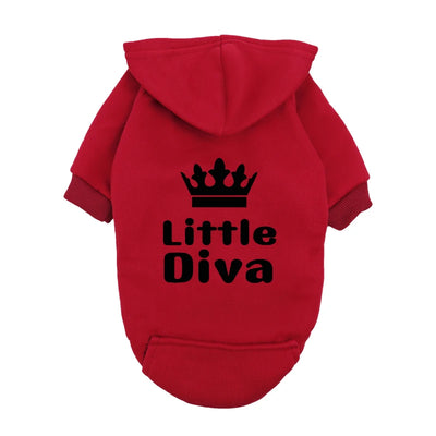 Pet Hoodie Pink "Little Diva" - Fleece-Lined Dog Sweatshirt with Crown - Warm Puppy Clothes for Small Breeds - Winter Apparel
