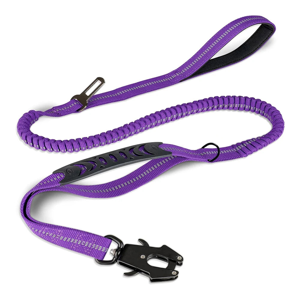Tactical Dog Leash Heavy Duty, 4-6FT Shock Absorbing Bungee Lead with 2 Padded Handle, Metal Carabiner Clip, Car Seatbelt, Stron