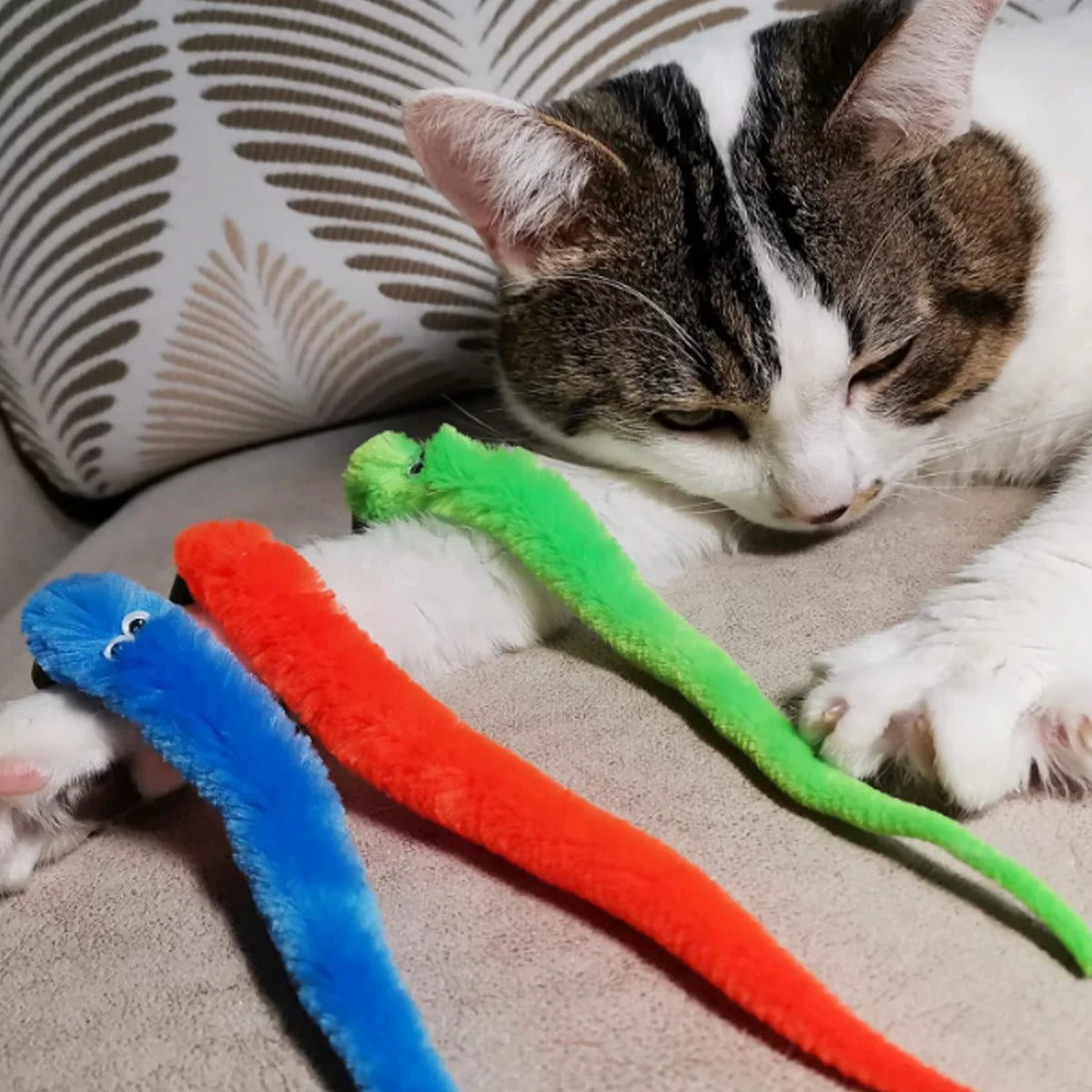 3 Pcs Cat Larva Toy Replacement Set Featuring Soft  Curved Insects With Bells Suitable For Interactive Catching Rods Indoor Cats