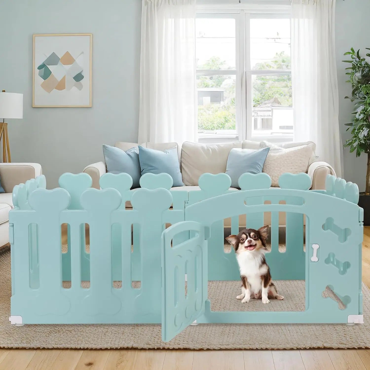 Dog Pen, H60cm, 3/5/7+1 Panels, with Lockable Door, Recycled Plastic,Puppy Enclosure,For Rabbit Runs, Indoors, Outdoors, Playpen